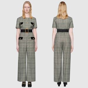 GUCCI Gray Plaid Belted Checked Wool Jumpsuit,  IT 38 (fits large), NWT